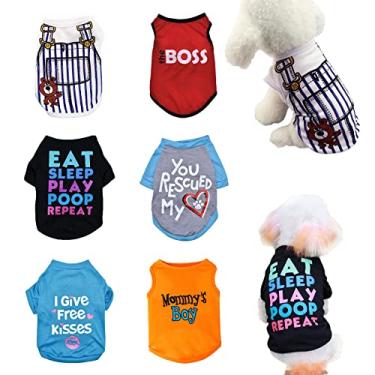 Imagem de KATOLK Pacote com 6 roupas para cães pequenos, meninos e meninas, camisetas macias e respiráveis com letras para cães de estimação, gatos, camisetas de verão para cães, coletes sem mangas para