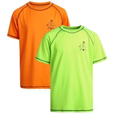 Imagem de Quad Seven Camiseta Rash Guard para meninos - pacote com 2 camisetas de natação de manga curta (tamanho: 2-18), Laranja neon/limão neon, 3 Anos