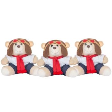 Imagem de Trio De Ursos 18cm Para Nicho Decoração Menino Aviador Vermelho Bebê Baby Decoração Quarto Festa Pelúcia Presente Revelação