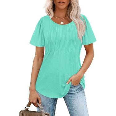 Imagem de Generic Camisas de manga curta para mulheres verão vestido casual tops plissado frente,Light green,XL