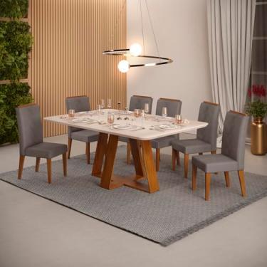Imagem de Conjunto de Sala de Jantar 6 Cadeiras Tampo Sem Vidro 170x90 Dj Móveis Kiara Freijó Yasmin Lunar