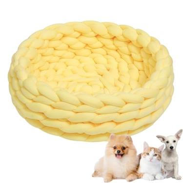 Imagem de Cama de cachorro, cama de gato de algodão de malha redonda, lavável, cama de gato para animais de estimação, cesta de cachorro grossa, ortopédica, ninho de cachorro de malha grossa(Yellow,21")