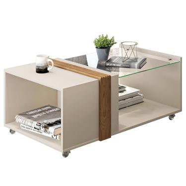 Imagem de Mesa De Centro Quadrada Com Rodízios E Vidro Núbia Caemmun