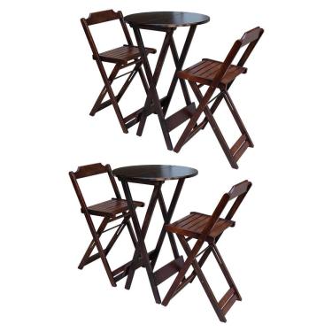 Imagem de Kit 2 Jogos De Mesa Bistrô De Madeira Com 2 Cadeiras Dobravel Ideal Para Bar E Restaurante Imbuia