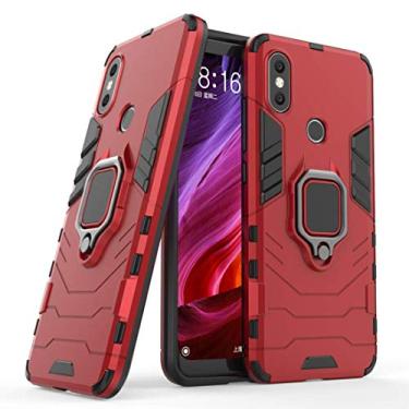 Imagem de Compatível com Xiaomi Mi A2, Xiaomi Mi 6X Capa Prova de Choque de Camada Dupla, Anel Giratório de 360 com Suporte de Celular para Carro (Vermelho)
