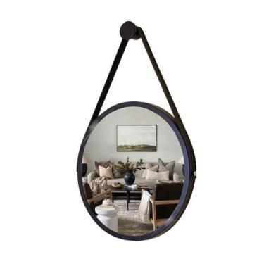 Imagem de Espelho Redondo Decorativo Suspenso Alça 30cm + Suporte - Mev Mirror