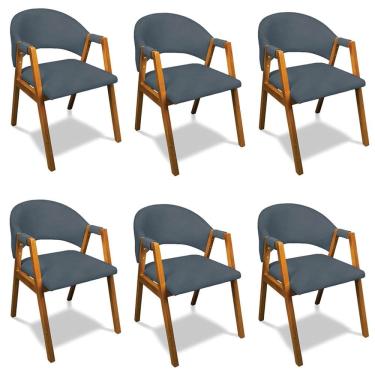 Imagem de Cadeira Sala de Jantar Em Madeira kit 6 Yara Suede D03 - D`Rossi