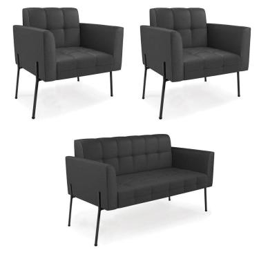 Imagem de Sofá Namoradeira E 2 Poltronas Pé De Ferro Preto Elisa Corino D03 - D`rossi Cor Preto