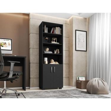 Imagem de Estante Livreiro 5 Prateleiras Cor Preto E Portas Pequenas - Móveis Le