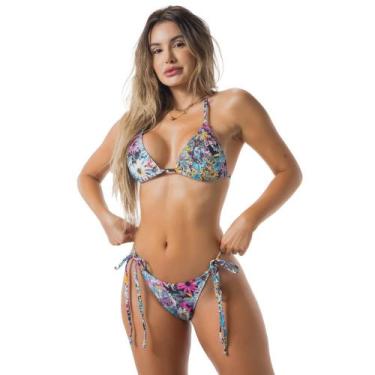 Imagem de Biquini Estampado Fio Dental Modelo Com Bojo Removível Cortininha - OR