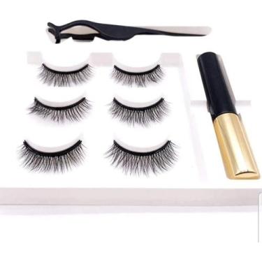 Imagem de Kit 3 Pares Cílios Postiços Magnéticos Imãs + Delineador + - Bc Bora C