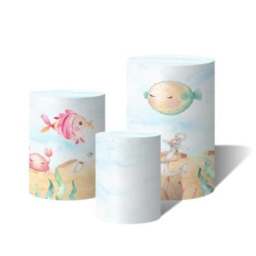 Imagem de Trio Capas Para Cilindro Versátil Fundo do Mar Pixes Animais Marinhos 