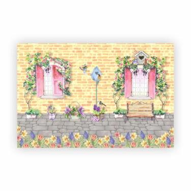 Imagem de Painel de Lona Janelas jardim flores aquarela - 200x150cm - Fabrika De