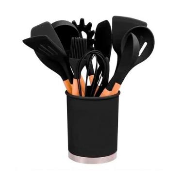 Imagem de Jogo 12 Utensílios Talheres Silicone Cozinha Cabo De Madeira - BELLATO