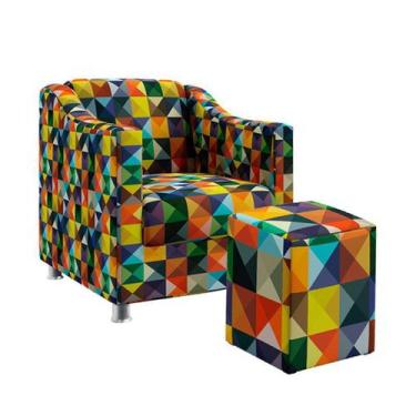 Imagem de Poltrona Para Sala de Estar Alya com Puff Izar Sued Estampado Colorido