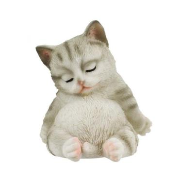Imagem de Gato Filhote Fofo Sentado Dormindo 13cm - Enfeite Decorativo Resina - 