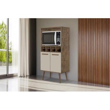 Imagem de Armário  Balcão NU Estilo Retrô 2 Portas Com Adega Cor Canela / Off Wh