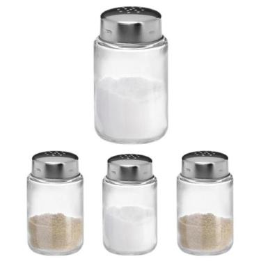 Imagem de 4 Saleiros Pimenteiro De Vidro  Tampa Inox Hauskraft 100ml, Prata