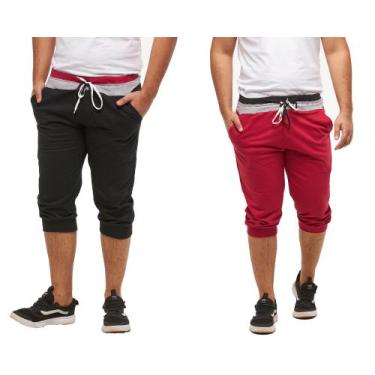 Imagem de Kit com 02 bermudas de moletom saruel skinny masculino - Wooks, Preto,