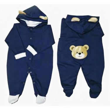 Imagem de Macacão Malha Bebê Longo Urso com Orelhinha e Pézinho Menino - Pandora