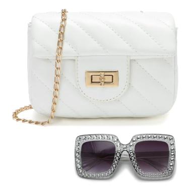 Imagem de Suerico Bolsa infantil para meninas, bolsa de ombro infantil, bolsa tiracolo de princesa, bolsa feminina com óculos de sol, Branco, 5.5" x 2.7" x 4.7"