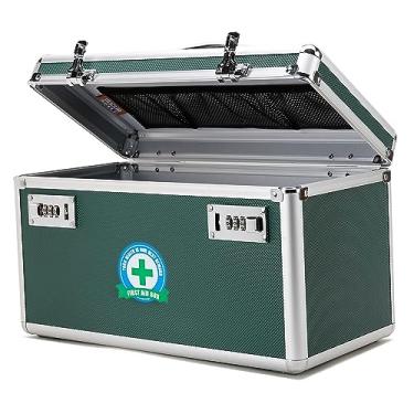 Imagem de Caixa de bloqueio com estojo de armazenamento portátil, 35 cm x 19 cm x 20 cm, organizador de medicina infantil com trava combinada, cofre para dinheiro, documentos e meds, dinheiro, joias, documentos de identificação (verde/grande)