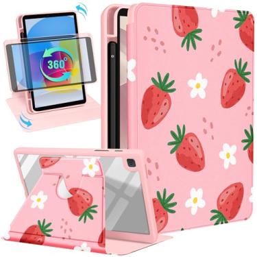 Imagem de Uppuppy Capa para Samsung Galaxy Tab A7 Lite de 8,7 polegadas com suporte de lápis para mulheres lindas meninas crianças menina morango kawaii design bonito exclusivo suporte giratório para tablet
