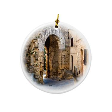 Imagem de Rikki Knight Rua estreita e portão antigo na Itália Design ornamentos de Natal de dois lados em porcelana redonda