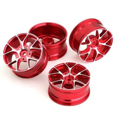 Imagem de Chanjorlin 1/10 On Road Drift Wheels Rims Hex 12mm RC Aluminum Alloy Rally Racing Hubs for 1:10 Scale Touring Street Car Tires Tamiya TT01 TT02 HSP 2S 3S Brushless HPI KYOSHO XV02 XV01 4PCS (Red)
