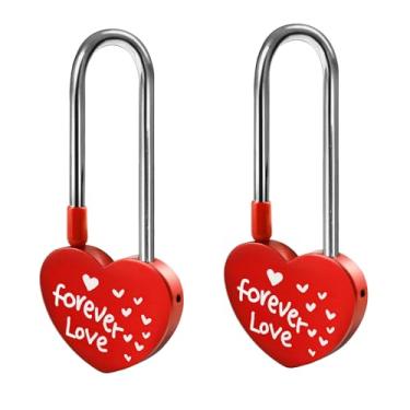 Imagem de Gradleen 2 cadeados vermelhos de 8,89 cm e 50 mm, cadeado de coração único, cadeado de metal de alumínio Forever-Love para ponte Lovelock, casamento e aniversário (sem chave)
