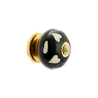 Imagem de Maçanetas de armário de cozinha - Conjunto de 4 - Maçanetas de cerâmica pintada à mão de cerâmica azul para gavetas de cômoda - Coração preto