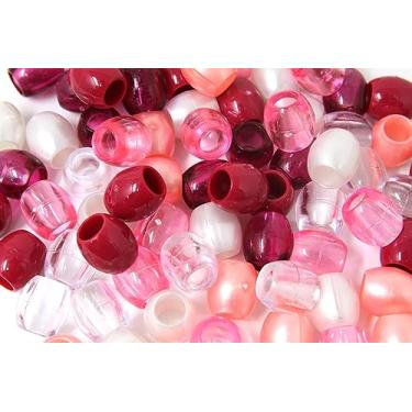 Imagem de Cerca de 60 peças 18 x 15 mm x grandes contas de pônei premium por atacado, contas legais de pulseira, contas para tranças de cabelo, contas para artesanato infantil, contas de plástico, contas de cabelo para tranças para meninas (Borgonha)