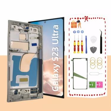 Imagem de Tela de reposição OLED para Samsung Galaxy S23 Ultra 5G LCD para Samsung S23 Ultra Touch Digitalizador Screen Display Assembly com kits de ferramentas de moldura S918U S918A versão dos EUA (prata)