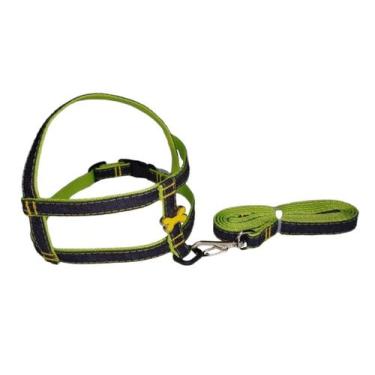 Imagem de Conj. peitoral/ guia nylon jeans - Couraça Pet, Verde, G