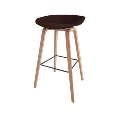 Imagem de Banqueta de Cozinha Preta com Pés de Madeira - Modelo Wood com 75cm - 