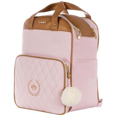 Imagem de Mochila Multifuncional Maternidade Coroa Rosa com Dourado - Talismã