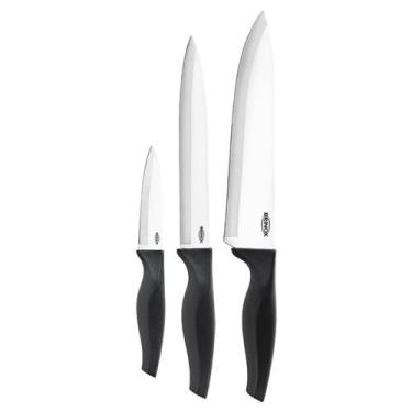 Imagem de Jogo de Facas Brinox Cozinha Faqueiro Cross Conjunto Aço Inox Kit 3 Pe
