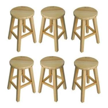 Imagem de kit 6 Banqueta Media Hardman Madeira Natural Assento Redondo - Hardman