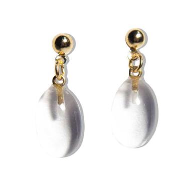 Imagem de Brinco Cabochão Oval Pedra Cristal Natural Pino Dourado - CristaisdeCu
