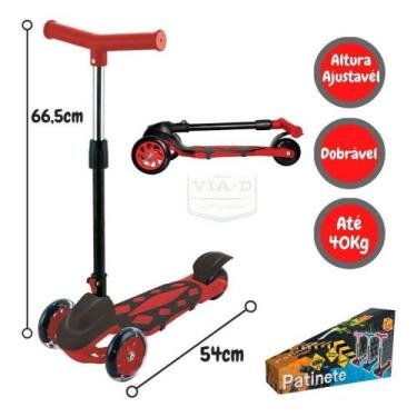 Imagem de Patinete Infantil Power Vermelho 3 Rodas Dobrável 40kg - DM RADICAL 