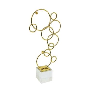 Imagem de Escultura Decorativa Maior Circulos Metal Dourado Base Luxo - LUXdécor