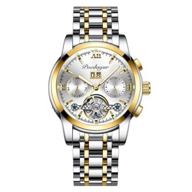 Imagem de RORIOS Relógio masculino automático mecânico com pulseira de aço inoxidável, luminoso, clássico, à prova d'água, relógio de pulso masculino, Branco, L