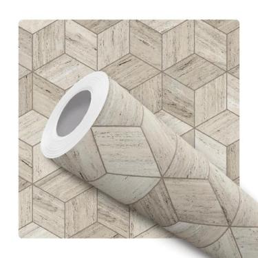 Imagem de Papel de Parede Adesivo Cubos Madeira Clara Mosaico Moderno Quarto Sal