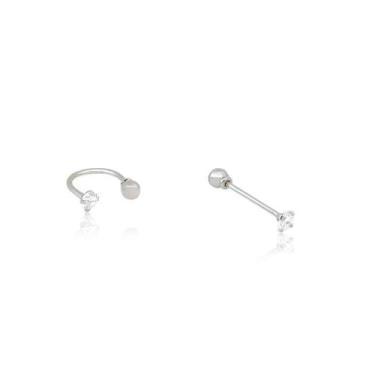 Imagem de Kit 2x Piercings Ferradura e Reto Prata 925 Pedra de Zircônia Septo Tr