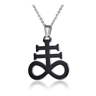 Imagem de Blowin Colar com pingente de cruz de religiões Leviatã satânicas de aço inoxidável da Igreja de Satanás, corrente de 55 cm, Aço inoxidável