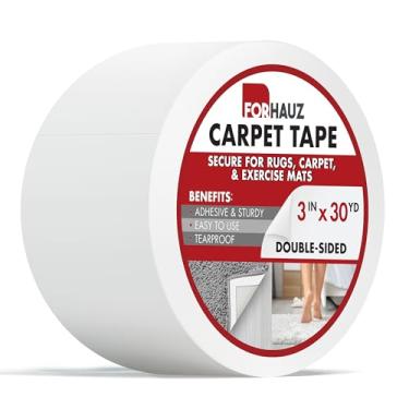 Imagem de ForHauz Fita de tapete, fita dupla face para tapetes de área, antiderrapante para pisos de madeira, azulejo e carpete, 7,6 cm x 30 metros