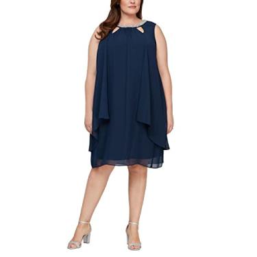 Imagem de S.L. Fashions Vestido feminino plus size sem mangas com decote pérola, Azul marinho sem mangas, 50