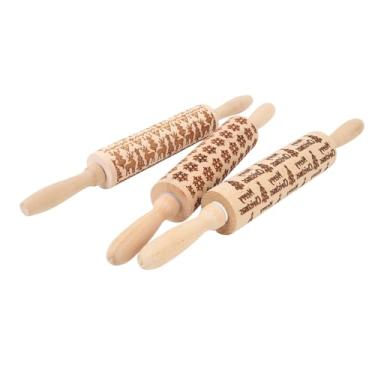Imagem de 3 Pces Gravaram o Rolo do Rolo, Fontes Gravadas de Madeira do Cozimento do Rolo, Natal Bonito Gravou o Rolo para Assar Biscoitos