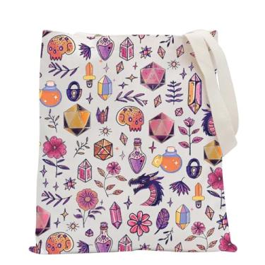 Imagem de POFULL Dungeon Master Bolsa de ombro Vicious Mockery D&D Player Gifts RPG Gamer Gift Dragons Dice D20 Tote Bag, Bolsa com 20 dados