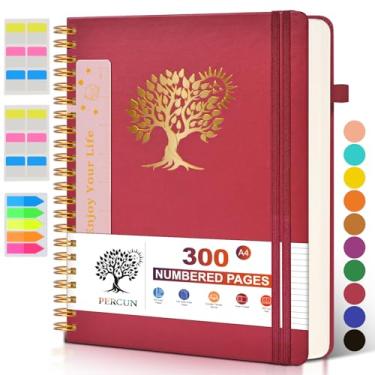 Imagem de Caderno espiral grande com 300 páginas numeradas - Diário espiral A4 para escrever, páginas pautadas na faculdade, caderno de trabalho e escola para homens e mulheres, caderno de couro de capa dura -